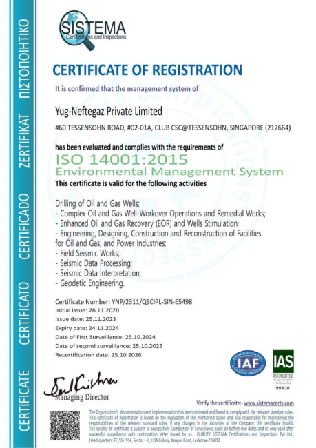 Certificate YUG NEFTEGAZ ISO 14001