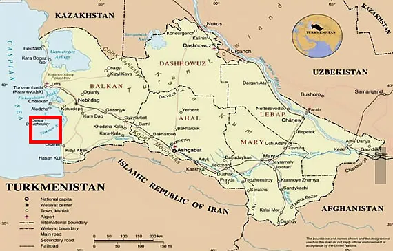 Карта туркмении с кем граничит